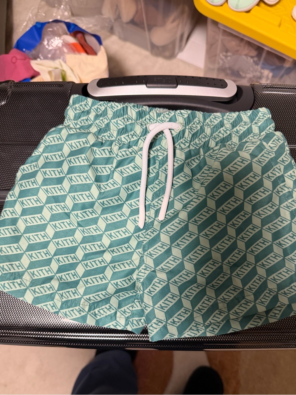 Kith Aqua Geometric Logo swim trunks 2T
